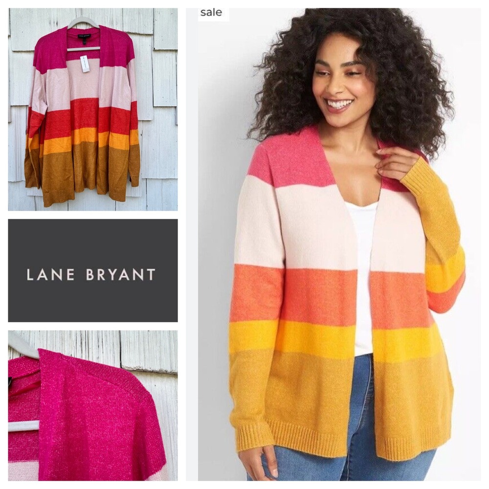 Lane Bryant Colorblock Striped Open Front Cardigan Sweater‎ Plus Size 18/20